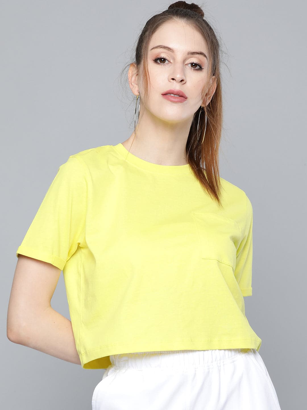 Yellow Pocket Detail Boxy T-Shirt-T-Shirts-SASSAFRAS