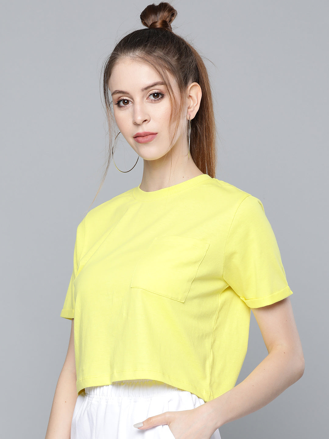 Yellow Pocket Detail Boxy T-Shirt