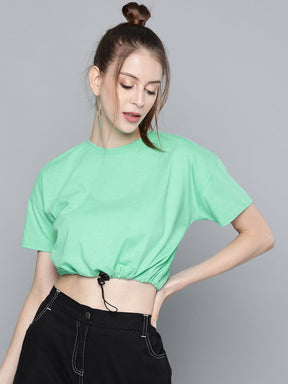 Green Drawstring Detail T-Shirt-T-Shirts-SASSAFRAS