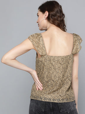 Beige Strappy Lace Regular Top