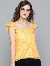 Yellow Strappy Lace Regular Top-Tops-SASSAFRAS