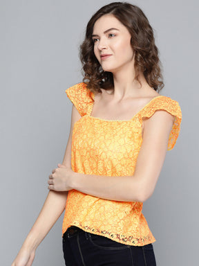 Yellow Strappy Lace Regular Top