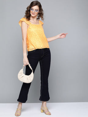 Yellow Strappy Lace Regular Top