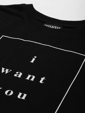 Black I-Want-You Crop Boxy T-Shirt