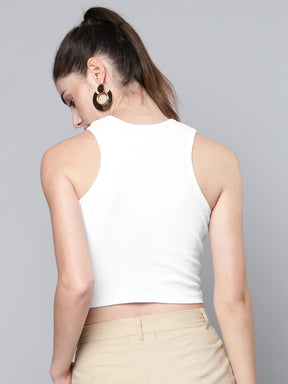 White Front Knot Rib Crop Top