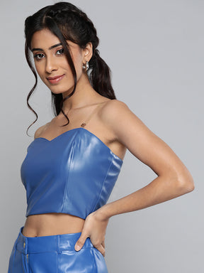 Royal Blue PU Bustier Strappy Top
