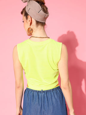 Women Neon Green V Neck Crop Vest