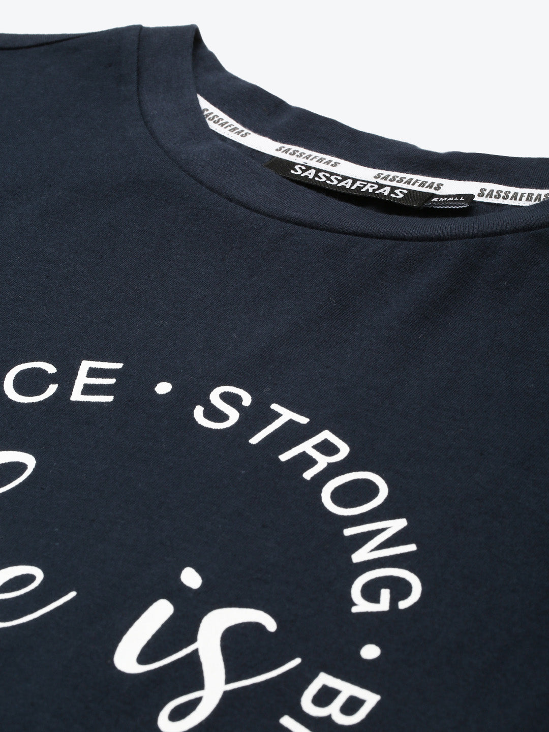 Navy SHE IS STRONG Print Round Neck T-Shirt
