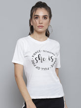 White SHE IS STRONG Print Round Neck T-Shirt-T-Shirts-SASSAFRAS