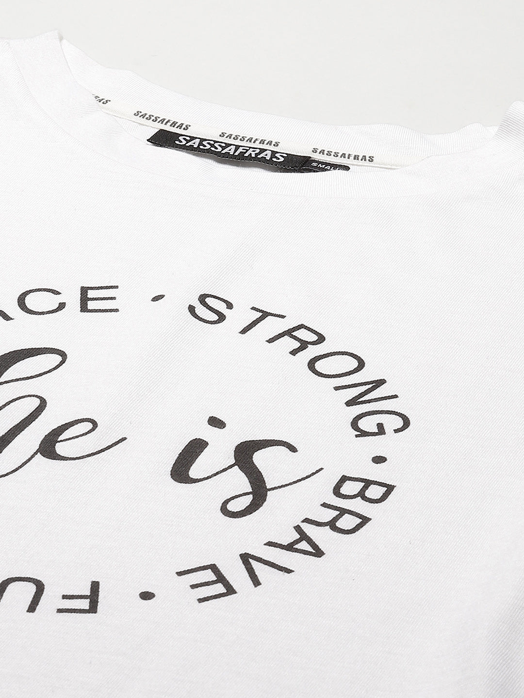 White SHE IS STRONG Print Round Neck T-Shirt