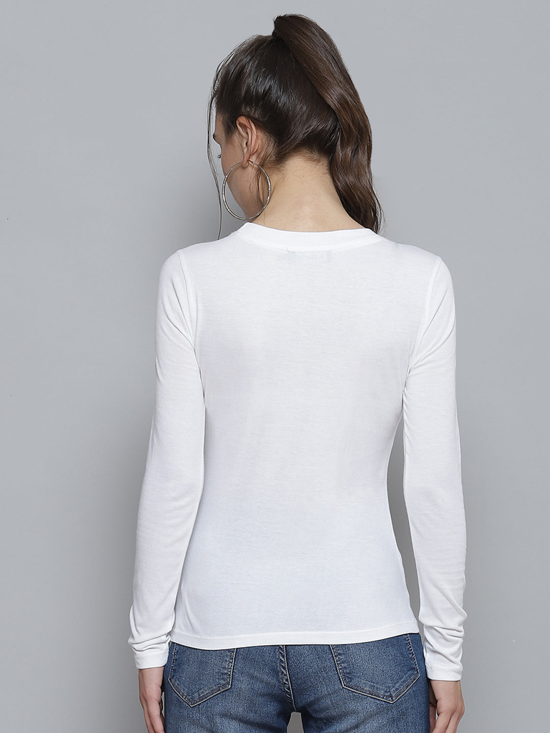 White HELLO Print Full Sleeve T-Shirt