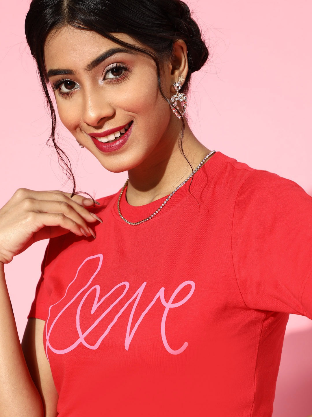 Red LOVE Foil Boxy Crop T-Shirt