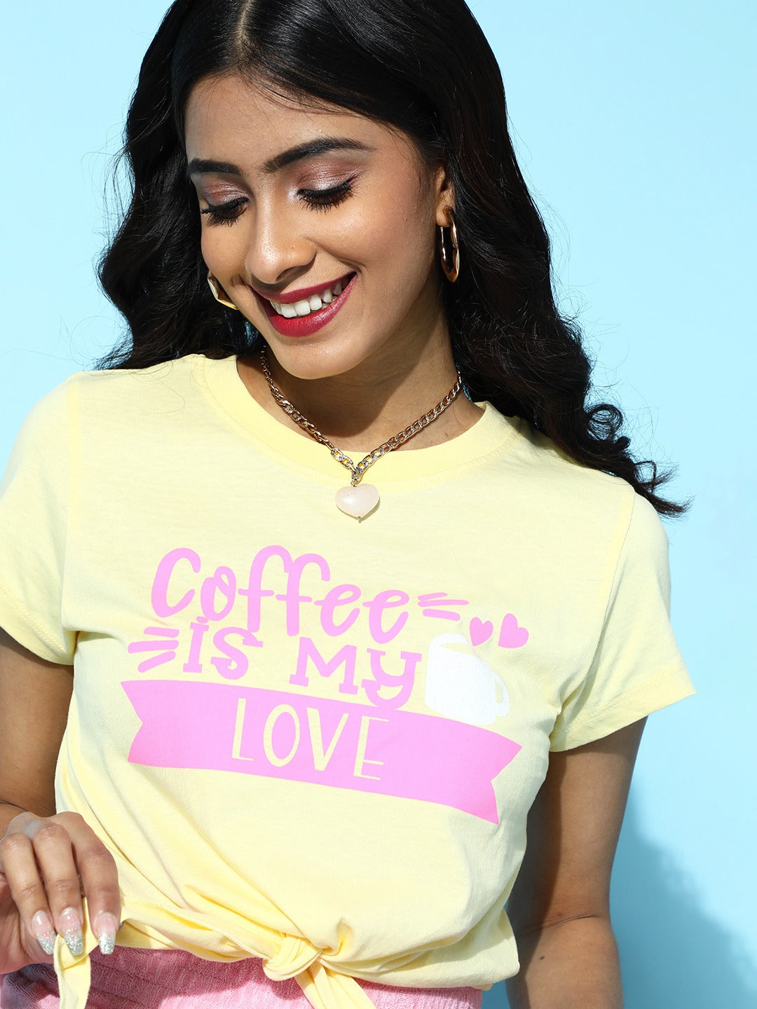 Yellow Coffee Is My Love Tie-Knot Crop T-Shirt
