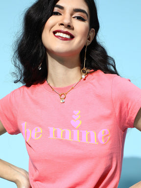 Pink BE MINE Tie-Knot Crop T-Shirt