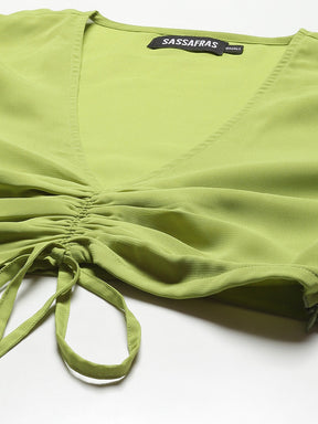 Women Lime Green Front Ruched Crop Top