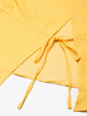 Women Yellow Pin Dots Back Tie-Up Top