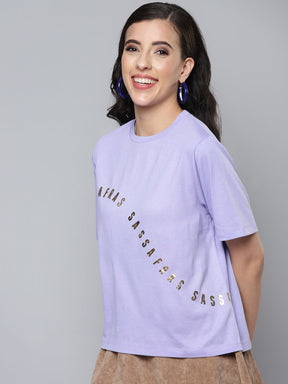 Women Lavender SASSAFRAS Diagonal Regular T-Shirt
