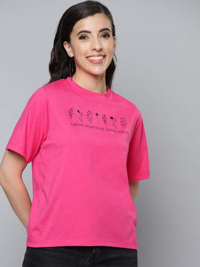 Women Fuchsia Typography Regular T-Shirt-T-Shirts-SASSAFRAS