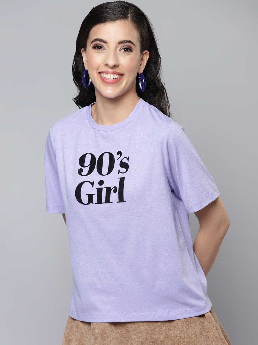 Women Lavender 90'S GIRL Regular T- Shirt-T-Shirts-SASSAFRAS