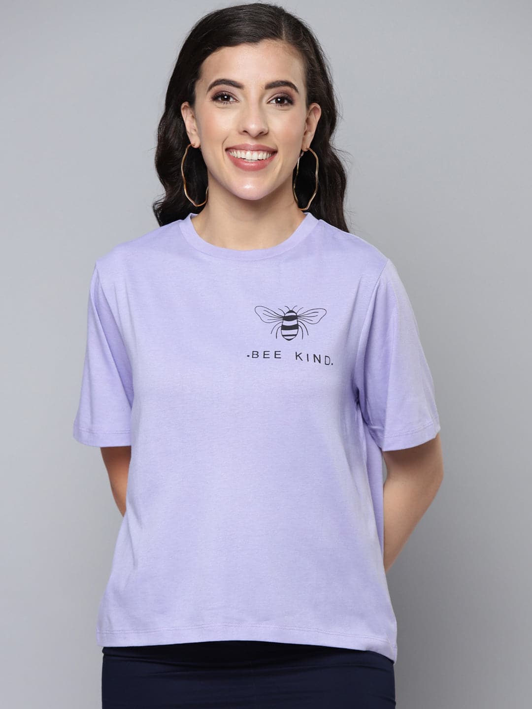 Women Lavender BEE KIND Regular T-Shirt-T-Shirts-SASSAFRAS