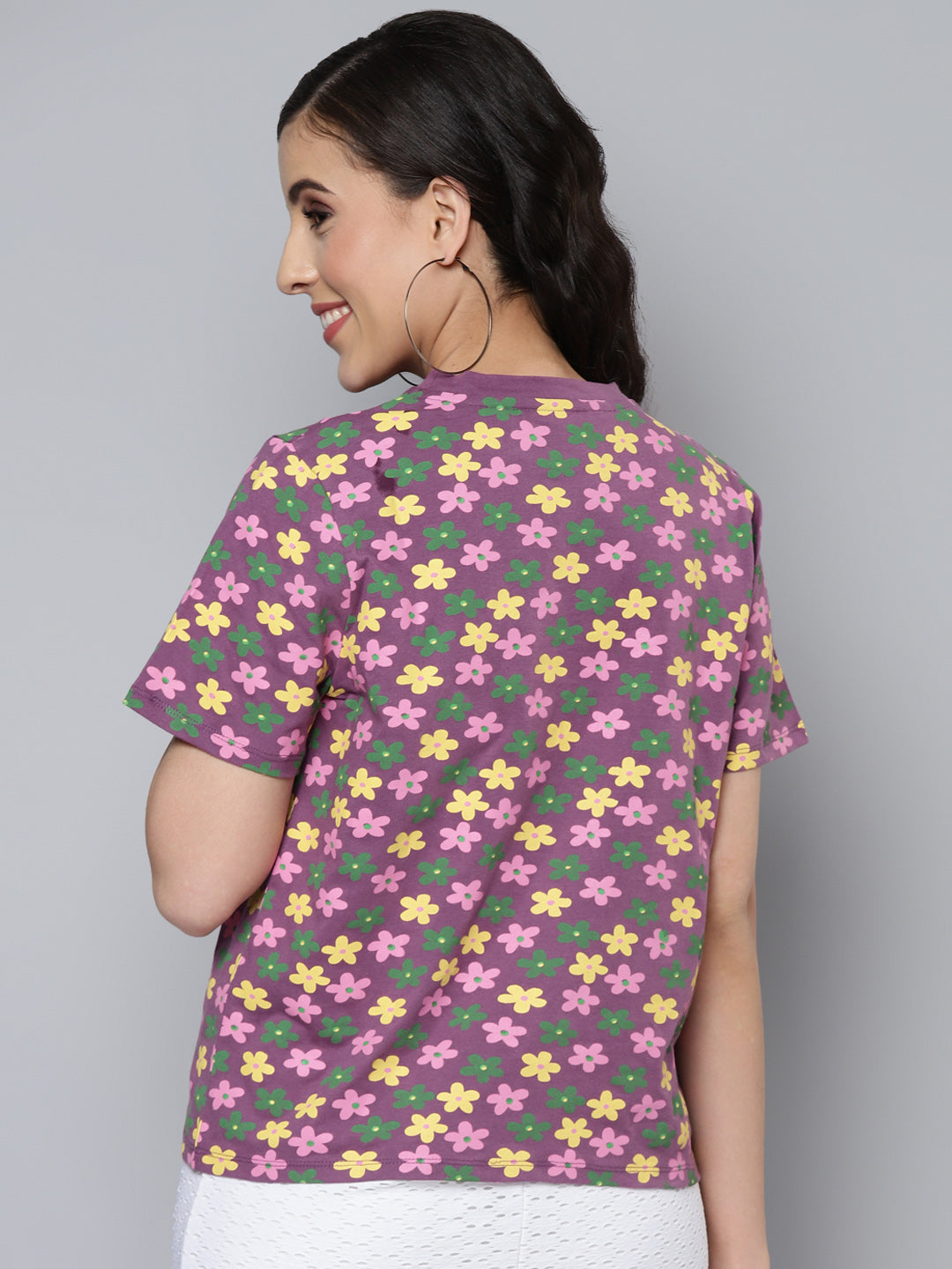Women Purple Floral Regular T-Shirt