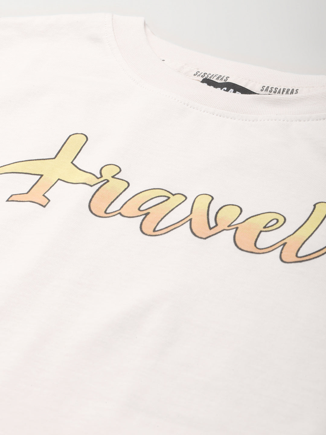 Women Cream TRAVEL Crop T-Shirt
