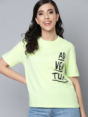 Women Mint Green ADVENTURE Regular T-Shirt-T-Shirts-SASSAFRAS