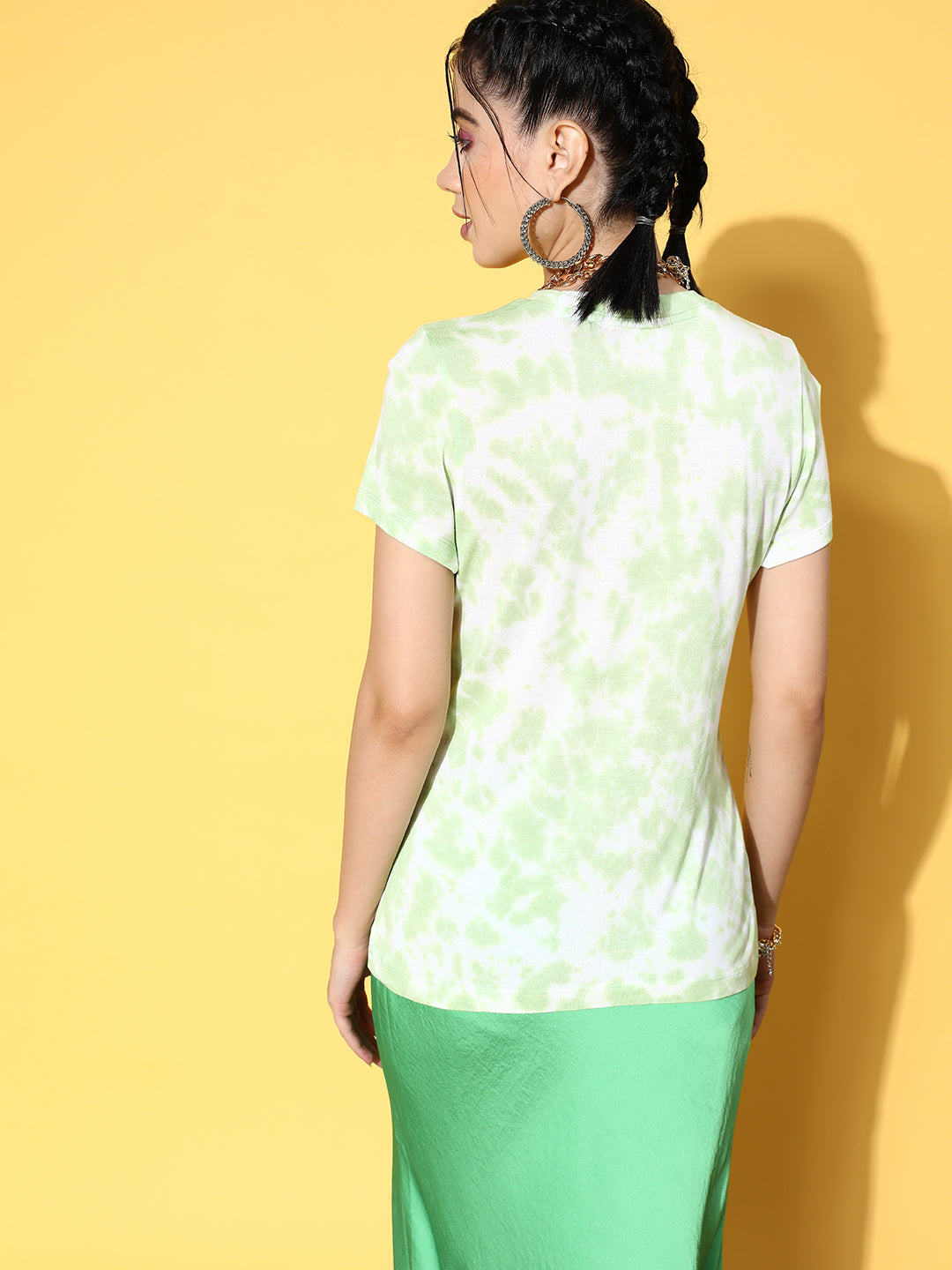 Women Green Good Vibes Tie Dye T-Shirt