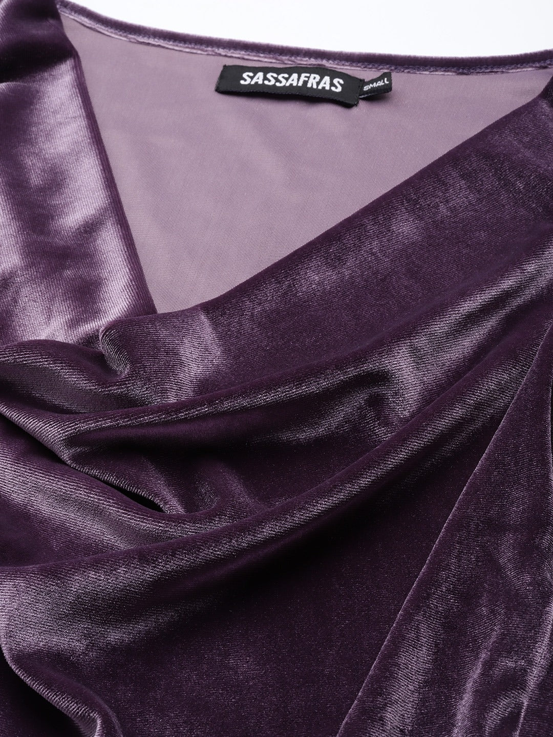 Women Purple Velvet Cowl Neck Sleeveless Top