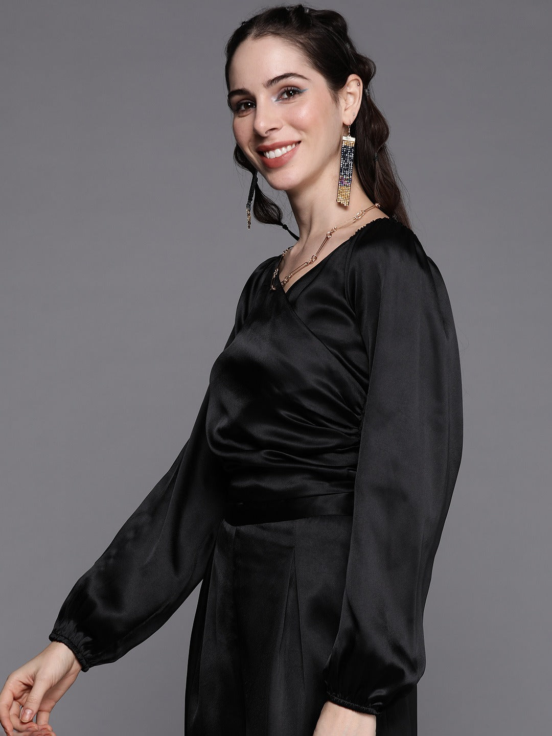 MISSANDEI Black Satin Bustier Top
