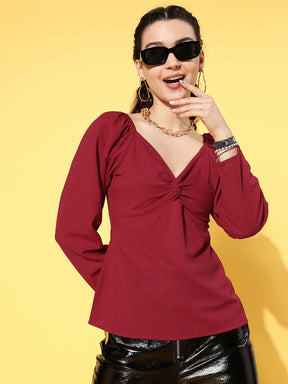 Red Canton Front Twisted Knot Top-SASSAFRAS