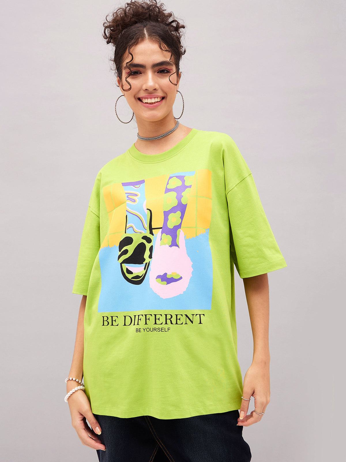 Green Be Different Oversized T-shirt-SASSAFRAS