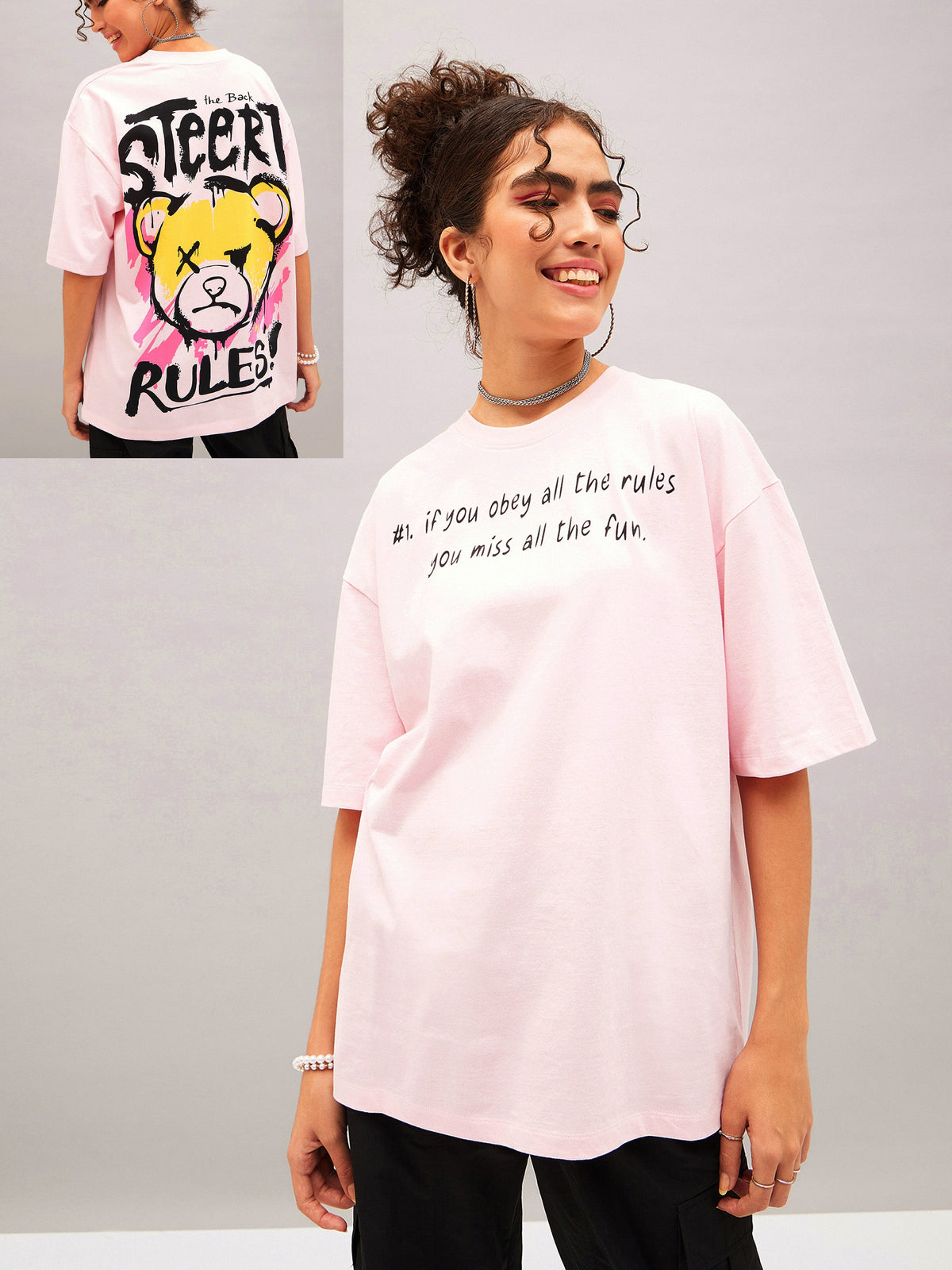 Pastel Pink Street Rules Oversized T-shirt-SASSAFRAS