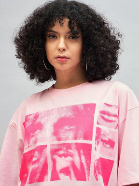 Pastel Pink Photographic Print Oversized T-shirt-SASSAFRAS