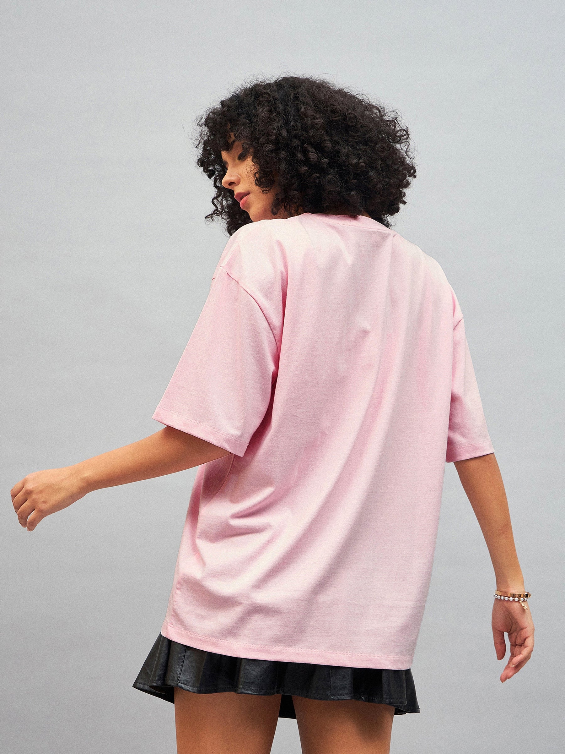 Pastel Pink Photographic Print Oversized T-shirt-SASSAFRAS