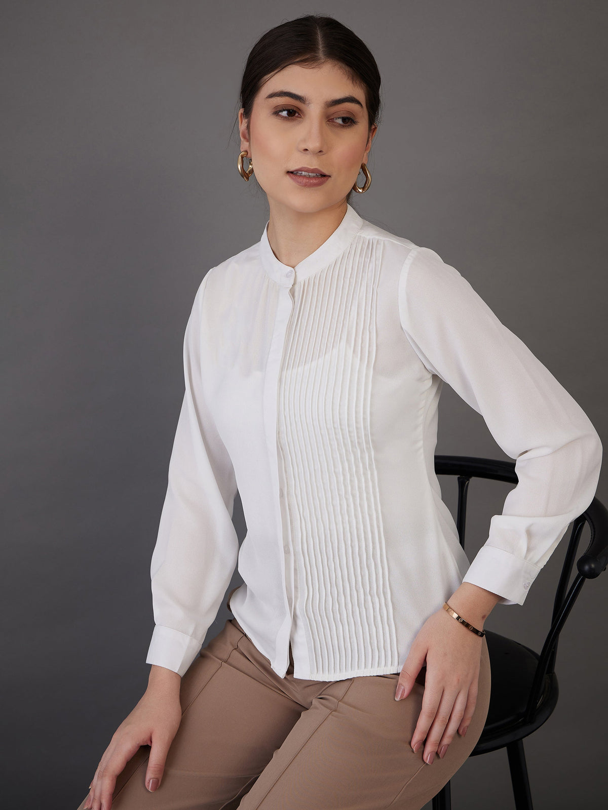 White Front Pin Tuck Shirt Style Top-SASSAFRAS worklyf