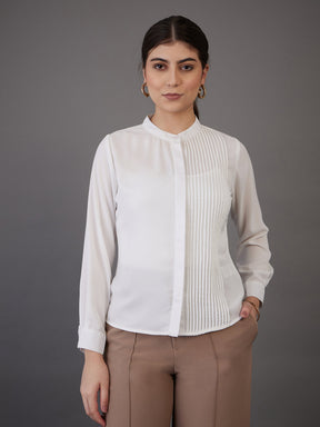 White Front Pin Tuck Shirt Style Top-SASSAFRAS worklyf