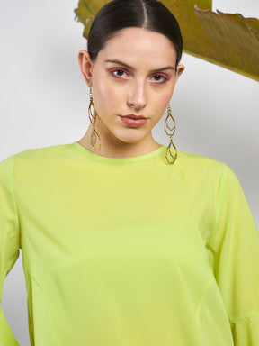 Lime Green Ruffle Sleeve Top-SASSAFRAS
