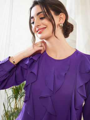 Purple Full Sleeves Ruffle Top-SASSAFRAS