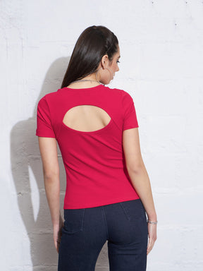 Red Rib Back Cut Out Top -SASSAFRAS