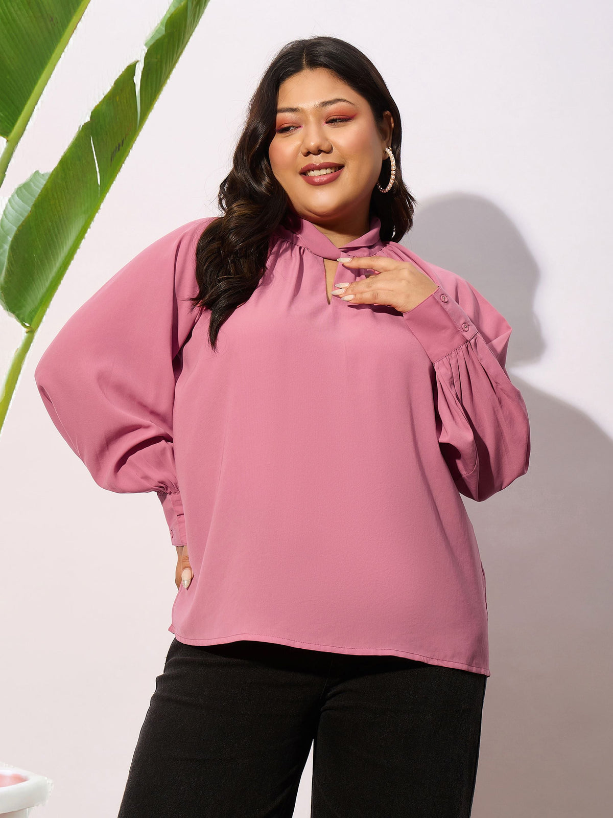 Onion Pink Front Twisted Detail Top-SASSAFRAS Curve
