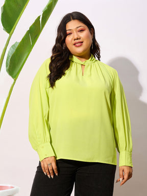 Lime Green Front Twisted Detail Top-SASSAFRAS Curve