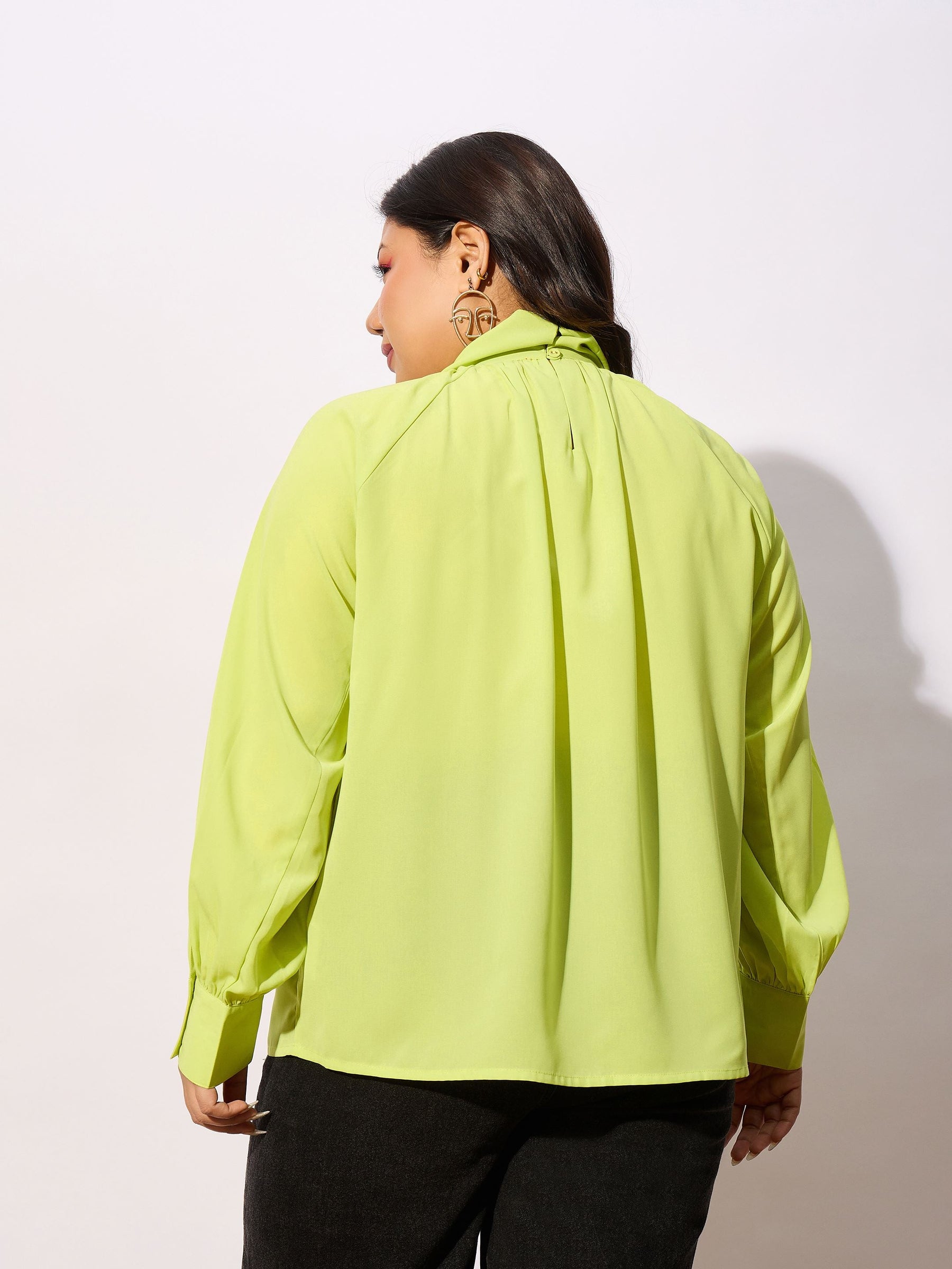 Lime Green Front Twisted Detail Top-SASSAFRAS Curve