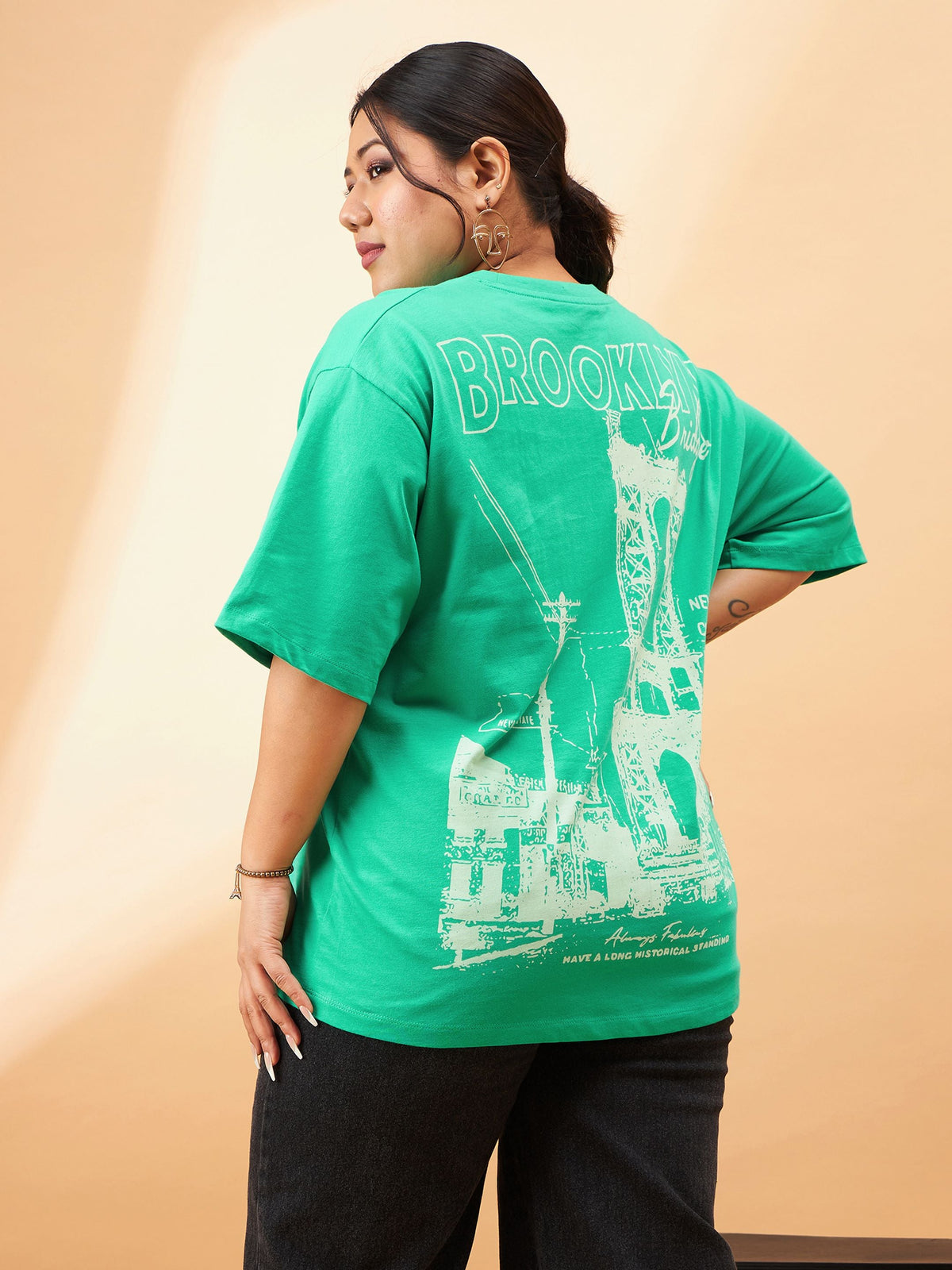Green Graphic BROOKLYN Print T-Shirt-SASSAFRAS Curve