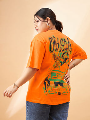 Orange Graphic Week End Print T-Shirt-SASSAFRAS Curve