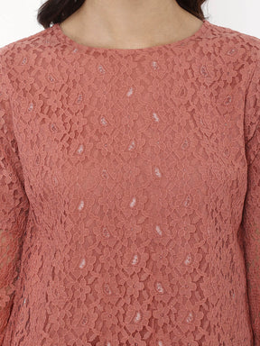 Lace Bell Sleeves Pink Top