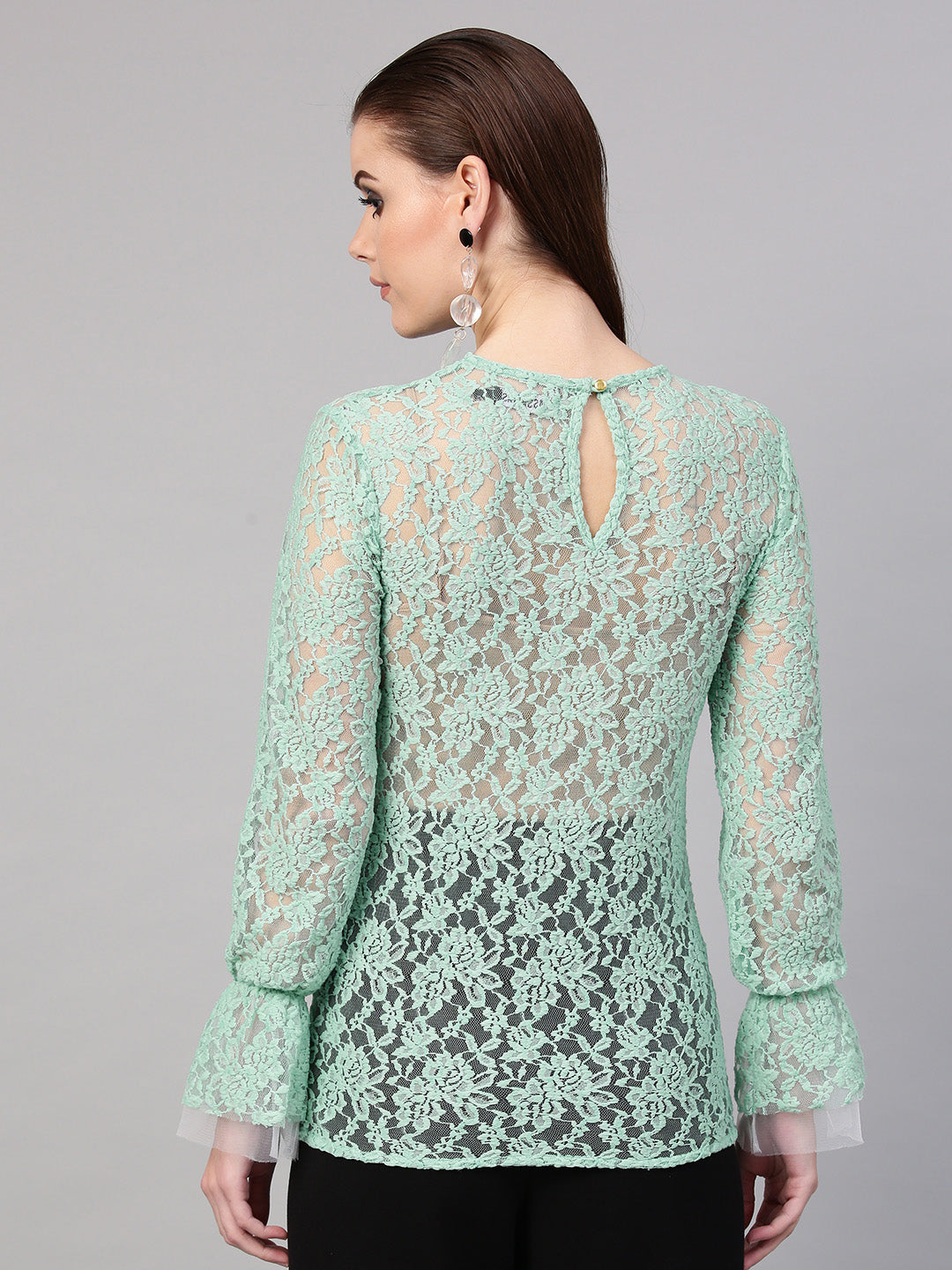 Mint Blue Full Sleeves Lace Blouse