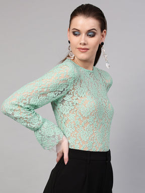 Mint Blue Full Sleeves Lace Blouse