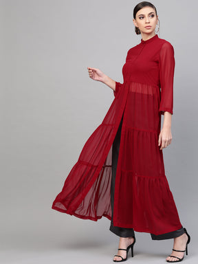 Red Front Open Sheer Tiered Maxi Top
