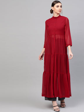 Red Front Open Sheer Tiered Maxi Top